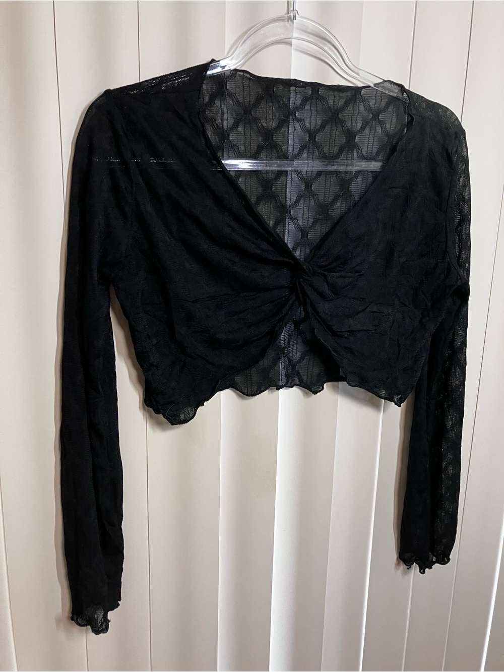 Black Twist-Front Long Sleeve Sheer Top